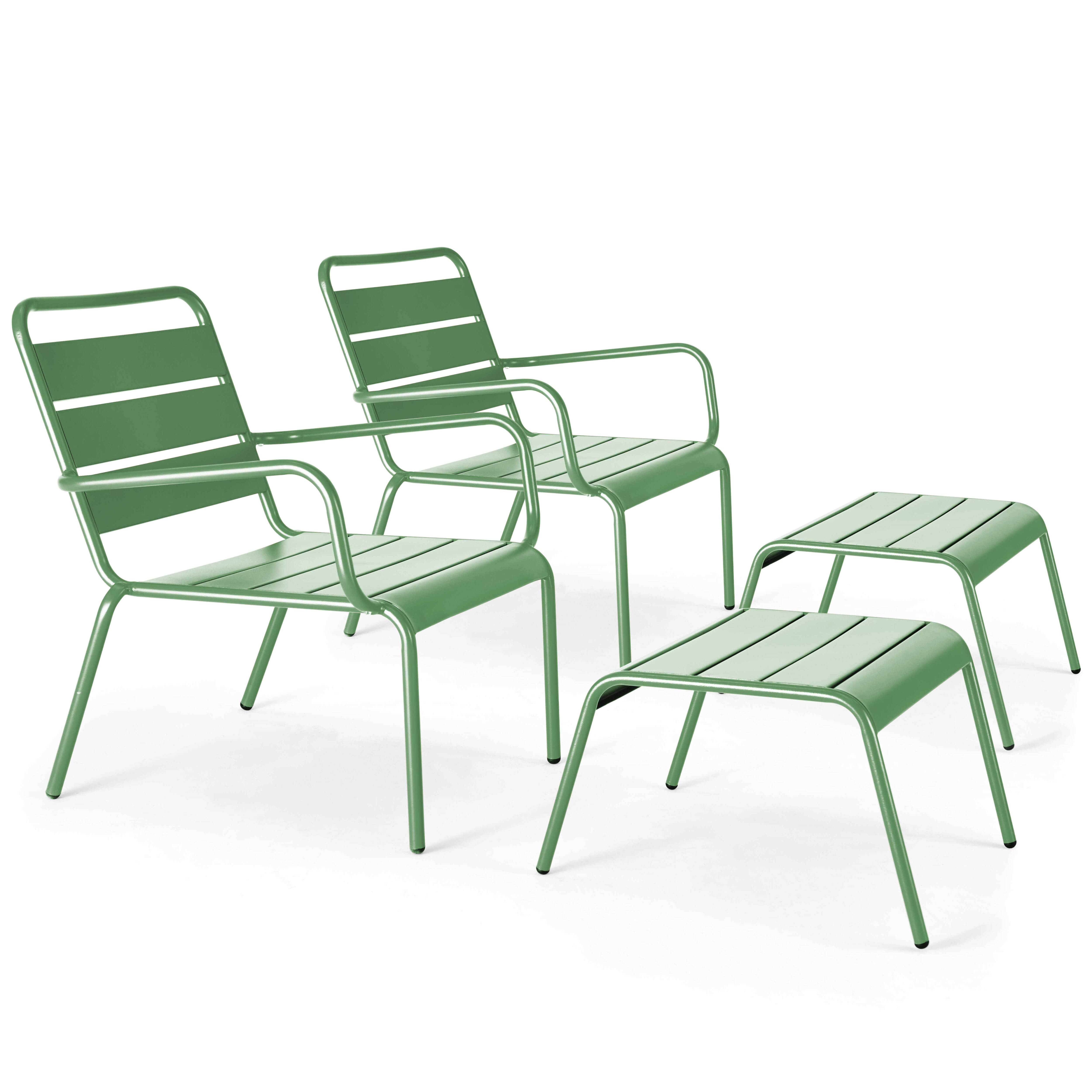 Oviala - Lot de 2 fauteuils relax avec repose-pieds en métal vert cactus Palavas - Oviala - Imagen 1