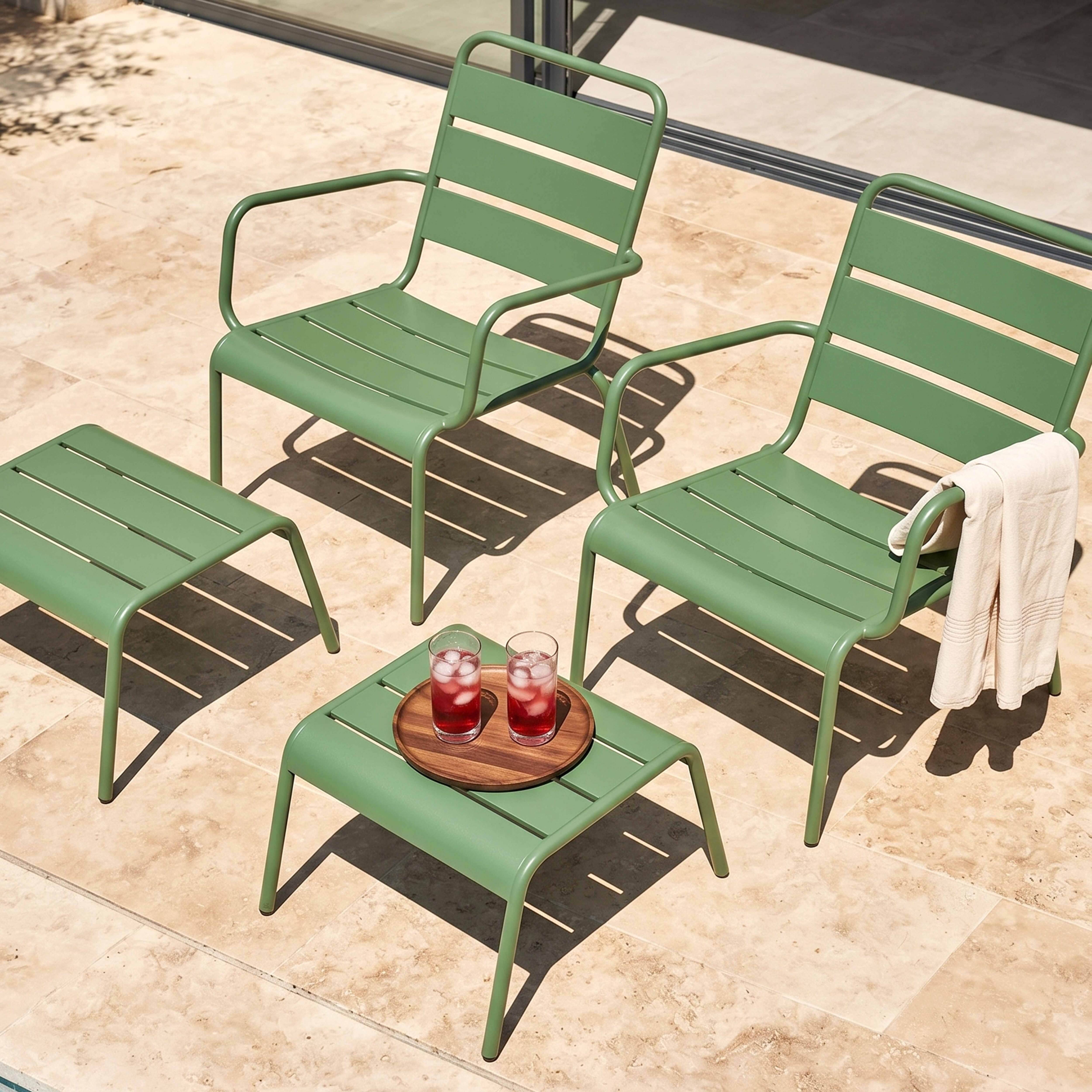 Oviala - Lot de 2 fauteuils relax avec repose-pieds en métal vert cactus Palavas - Oviala - Imagen 4