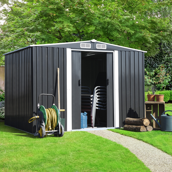 Abri de jardin 5,3 M² gris en acier galvanisé avec base - Image 1