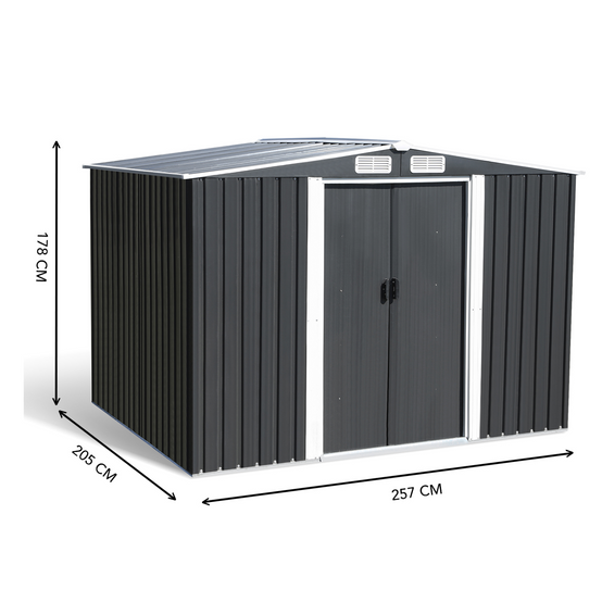 Abri de jardin 5,3 M² gris en acier galvanisé avec base - Image 5