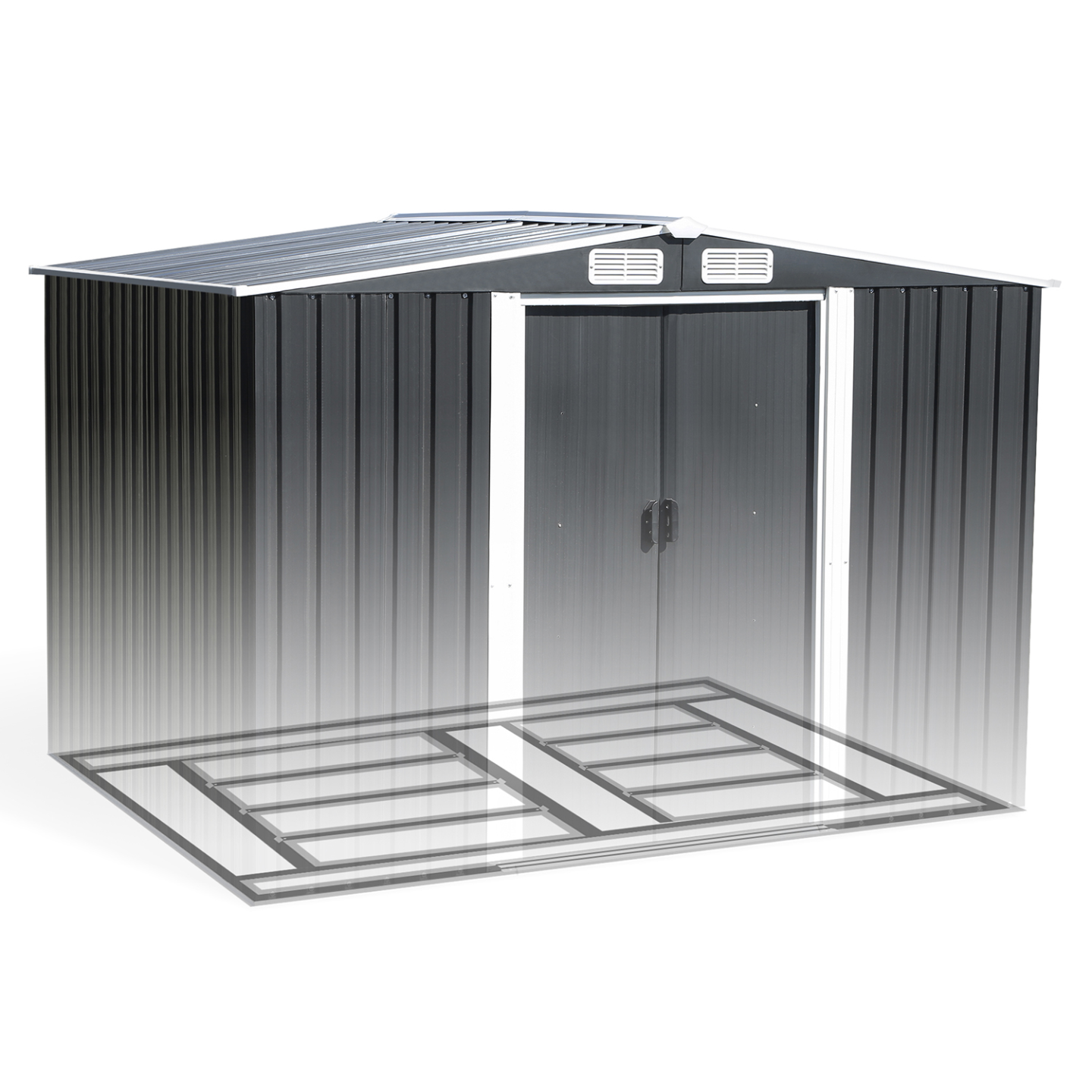 Abri de jardin 5,3 M² gris en acier galvanisé avec base - Image 4