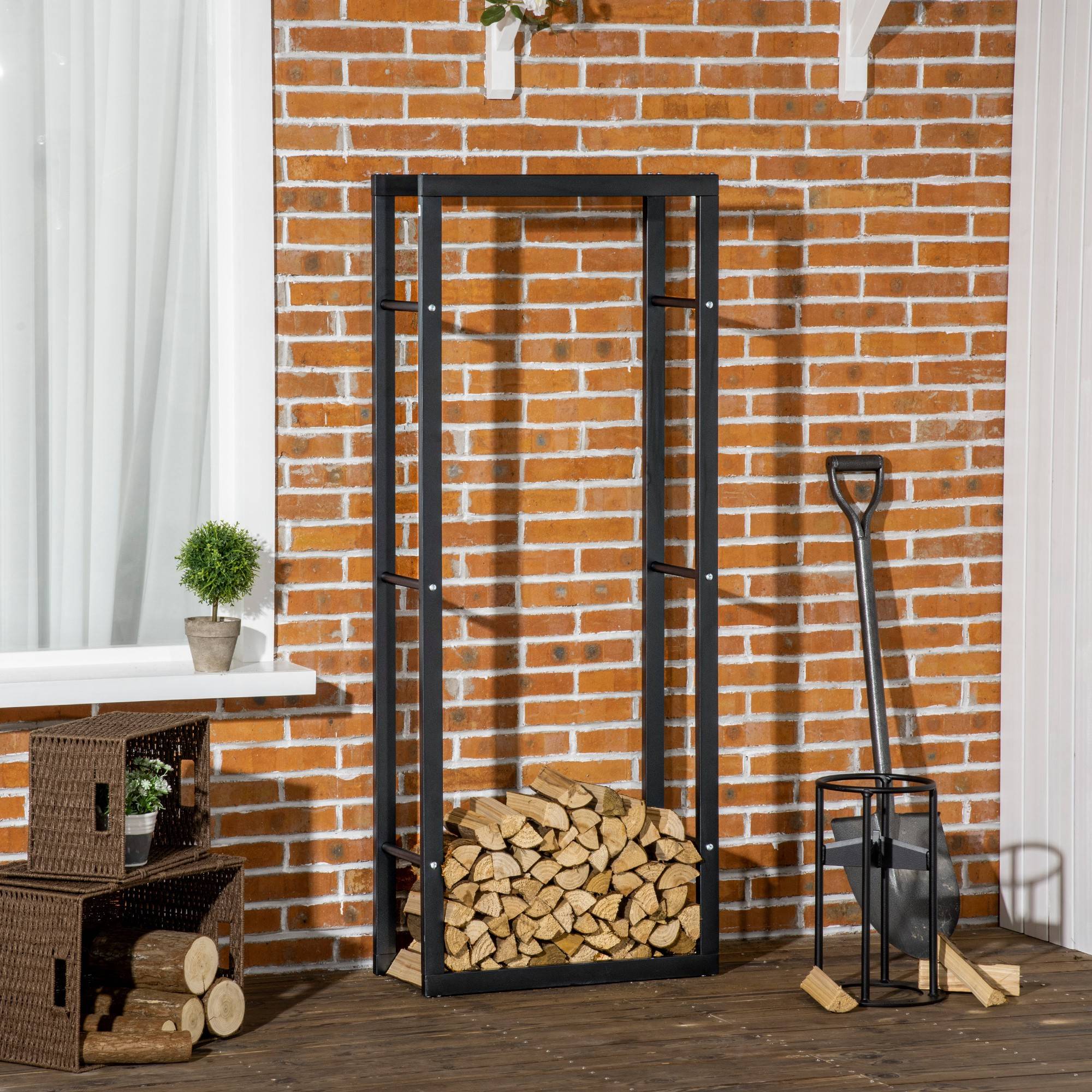 ComfortXL - Porte-bûches acier noir 40 x 25 x 100 cm grande capacité pour cheminée intérieur extérieur charge 98 kg - Image 1