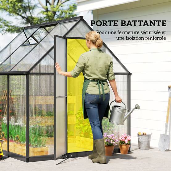 ComfortXL - Serre Jardin Polycarbonate Plantes Porte Battante Fenêtre Réglable 178x168x195cm Transparent - ComfortXL Outdoor Living - Image 9
