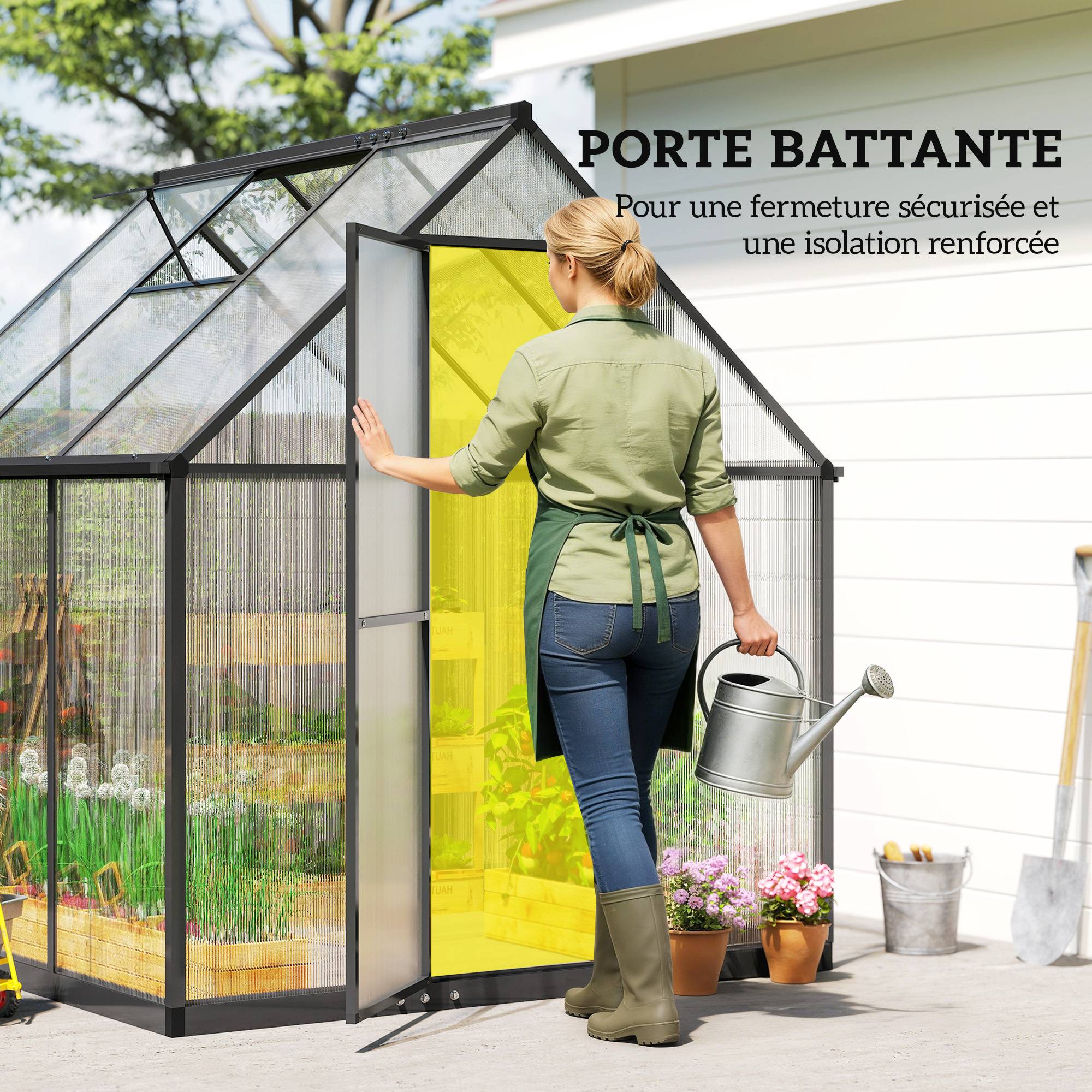 ComfortXL - Serre Jardin Polycarbonate Plantes Porte Battante Fenêtre Réglable 178x168x195cm Transparent - ComfortXL Outdoor Living - Image 9