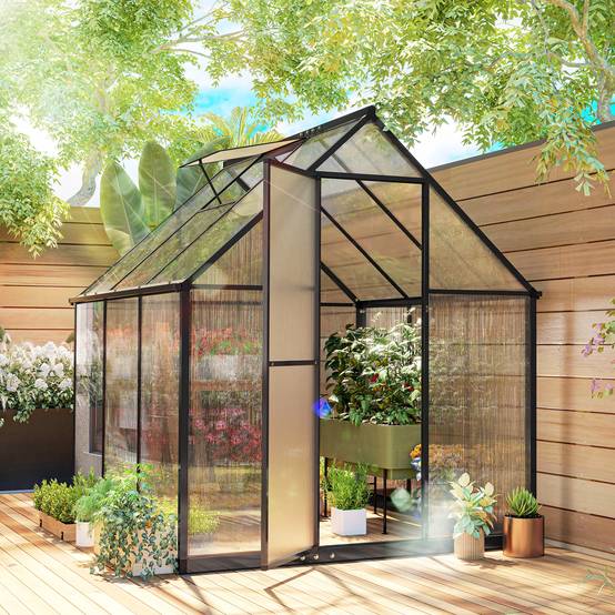 ComfortXL - Serre Jardin Polycarbonate Plantes Porte Battante Fenêtre Réglable 178x168x195cm Transparent - ComfortXL Outdoor Living - Image 4