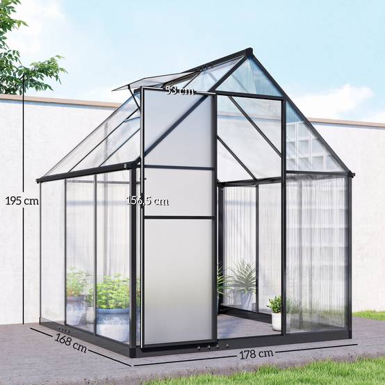 ComfortXL - Serre Jardin Polycarbonate Plantes Porte Battante Fenêtre Réglable 178x168x195cm Transparent - ComfortXL Outdoor Living - Image 5