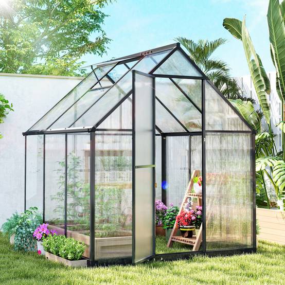 ComfortXL - Serre Jardin Polycarbonate Plantes Porte Battante Fenêtre Réglable 178x168x195cm Transparent - ComfortXL Outdoor Living - Image 3
