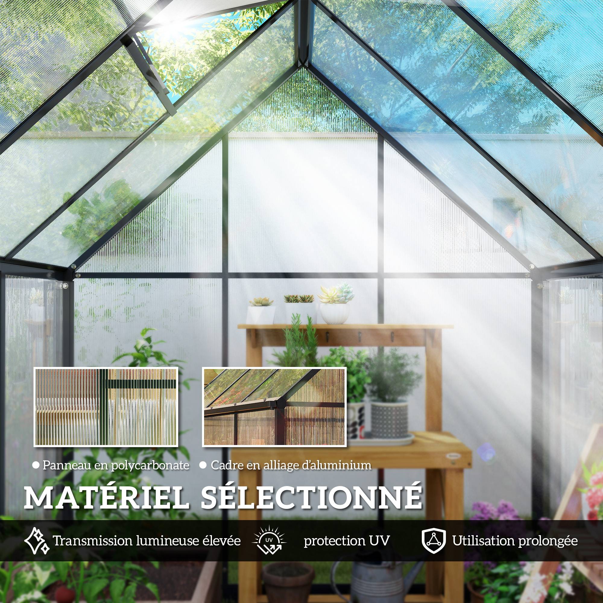 ComfortXL - Serre Jardin Polycarbonate Plantes Porte Battante Fenêtre Réglable 178x168x195cm Transparent - ComfortXL Outdoor Living - Image 7