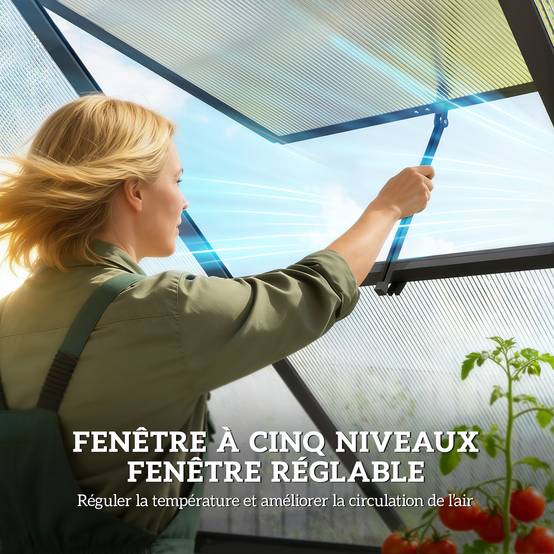ComfortXL - Serre Jardin Polycarbonate Plantes Porte Battante Fenêtre Réglable 178x168x195cm Transparent - ComfortXL Outdoor Living - Image 10