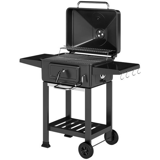 ComfortXL - Barbecue à charbon métal noir 0,23 m² jardin couvercle fumoir thermomètre chaleur réglable et chariot mobile - Image 10