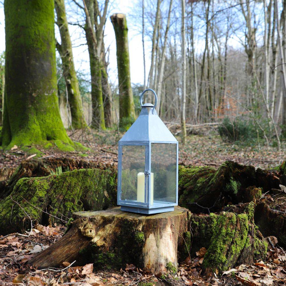 Lanterne extérieure jardin à poser bougie ancienne métal gris 52cm Chemin de campagne - Imagen 2