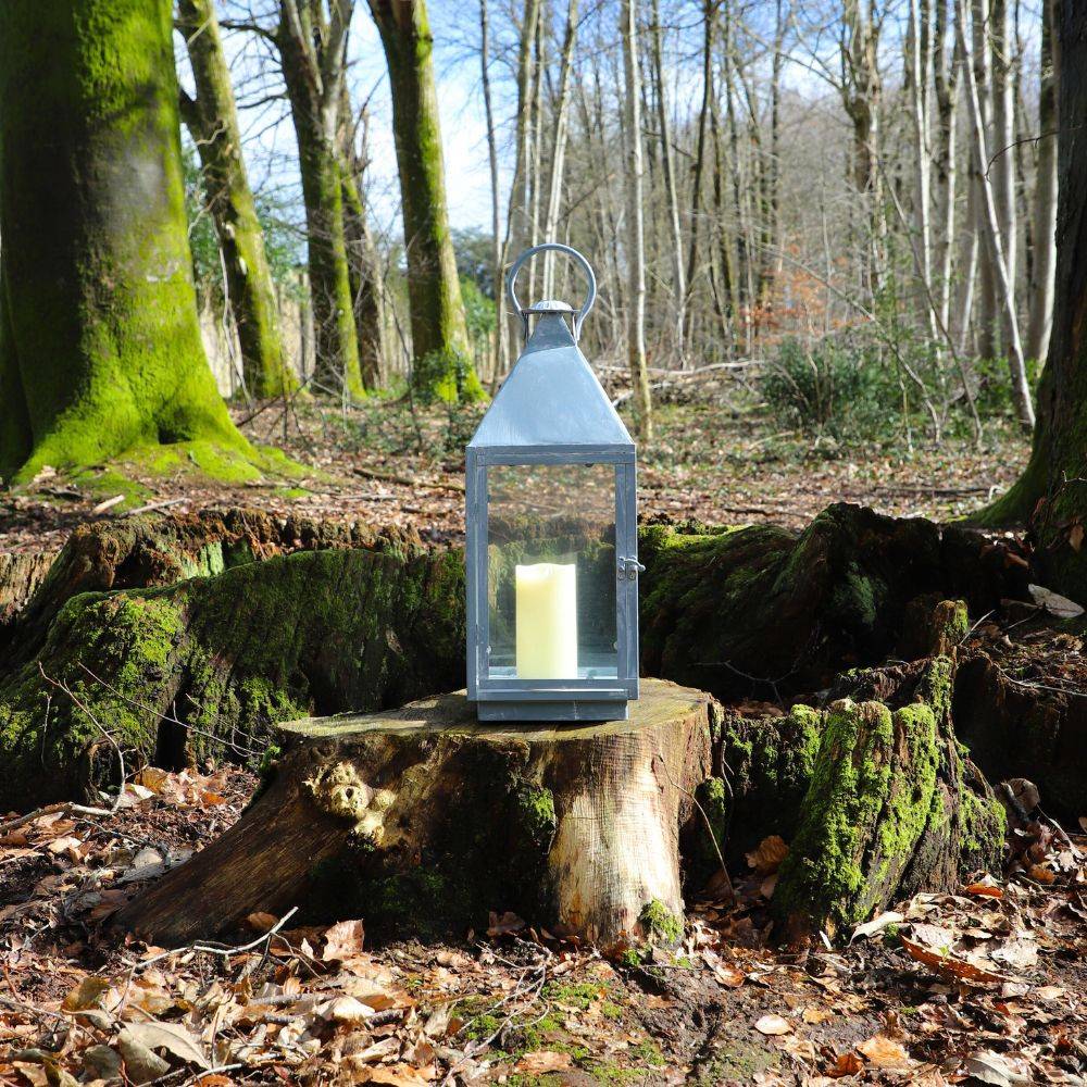 Lanterne extérieure jardin à poser bougie ancienne métal gris 52cm Chemin de campagne - Imagen 3