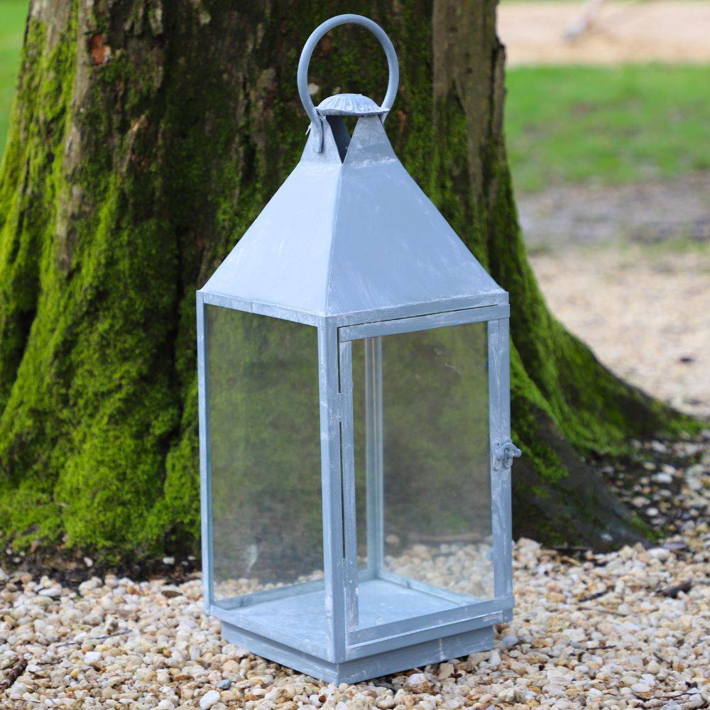 Lanterne extérieure jardin à poser bougie ancienne métal gris 52cm Chemin de campagne - Imagen 4
