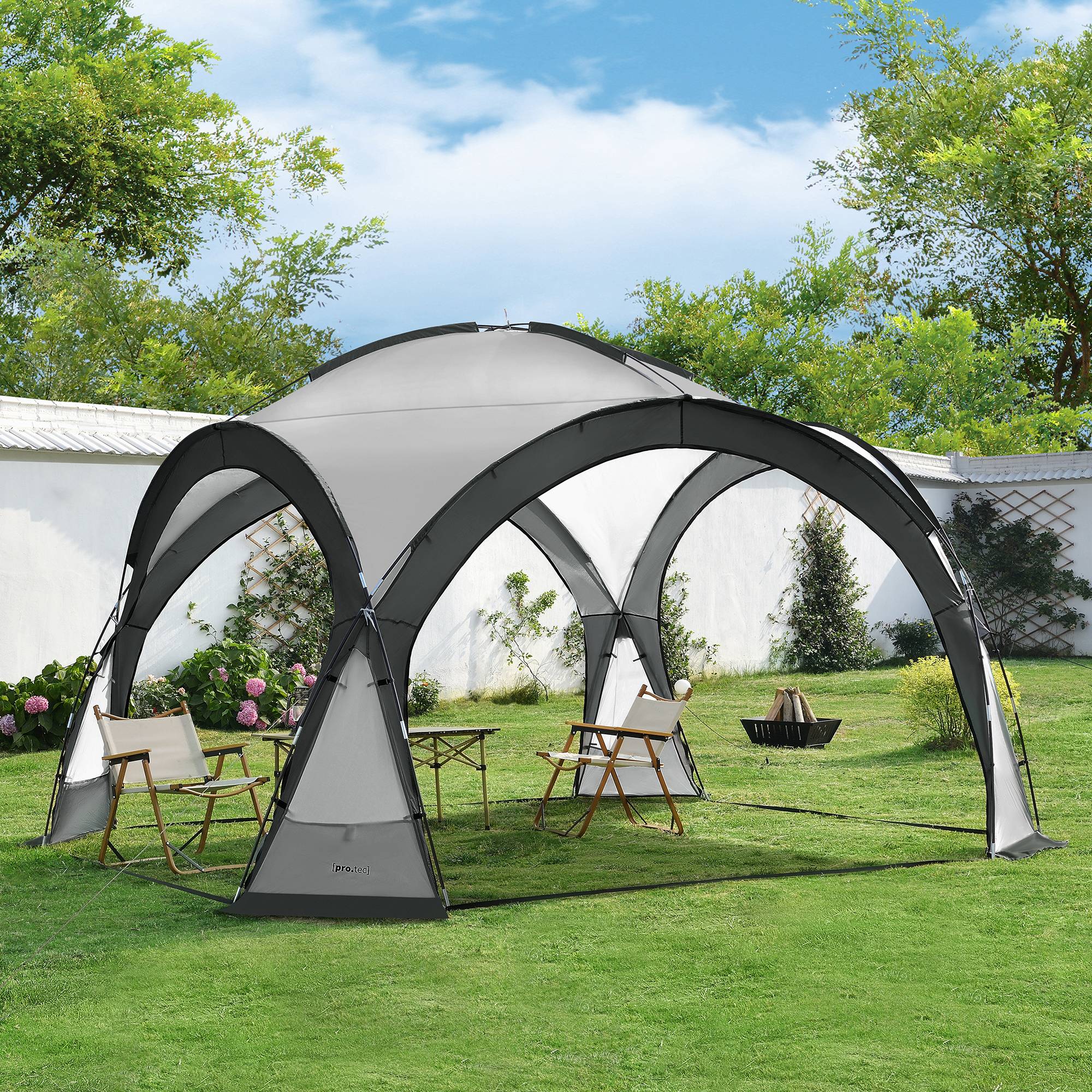 Pro.Tec - Tonnelle de camping Grästorp avec guirlande à 96 LED 345 x 345 x 247 cm gris foncé [pro.tec] - Imagen 3