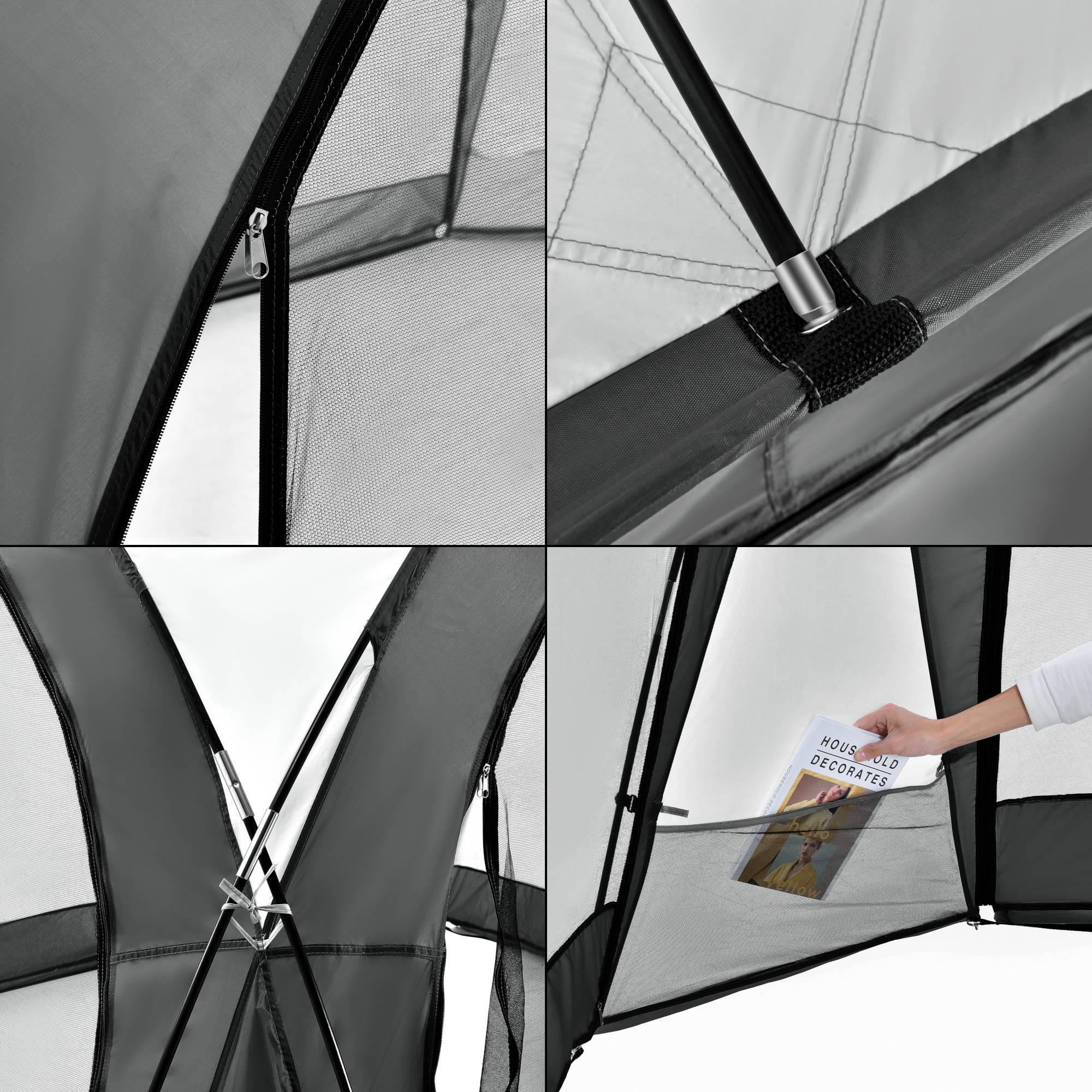 Pro.Tec - Tonnelle de camping Grästorp avec guirlande à 96 LED 345 x 345 x 247 cm gris foncé [pro.tec] - Imagen 7