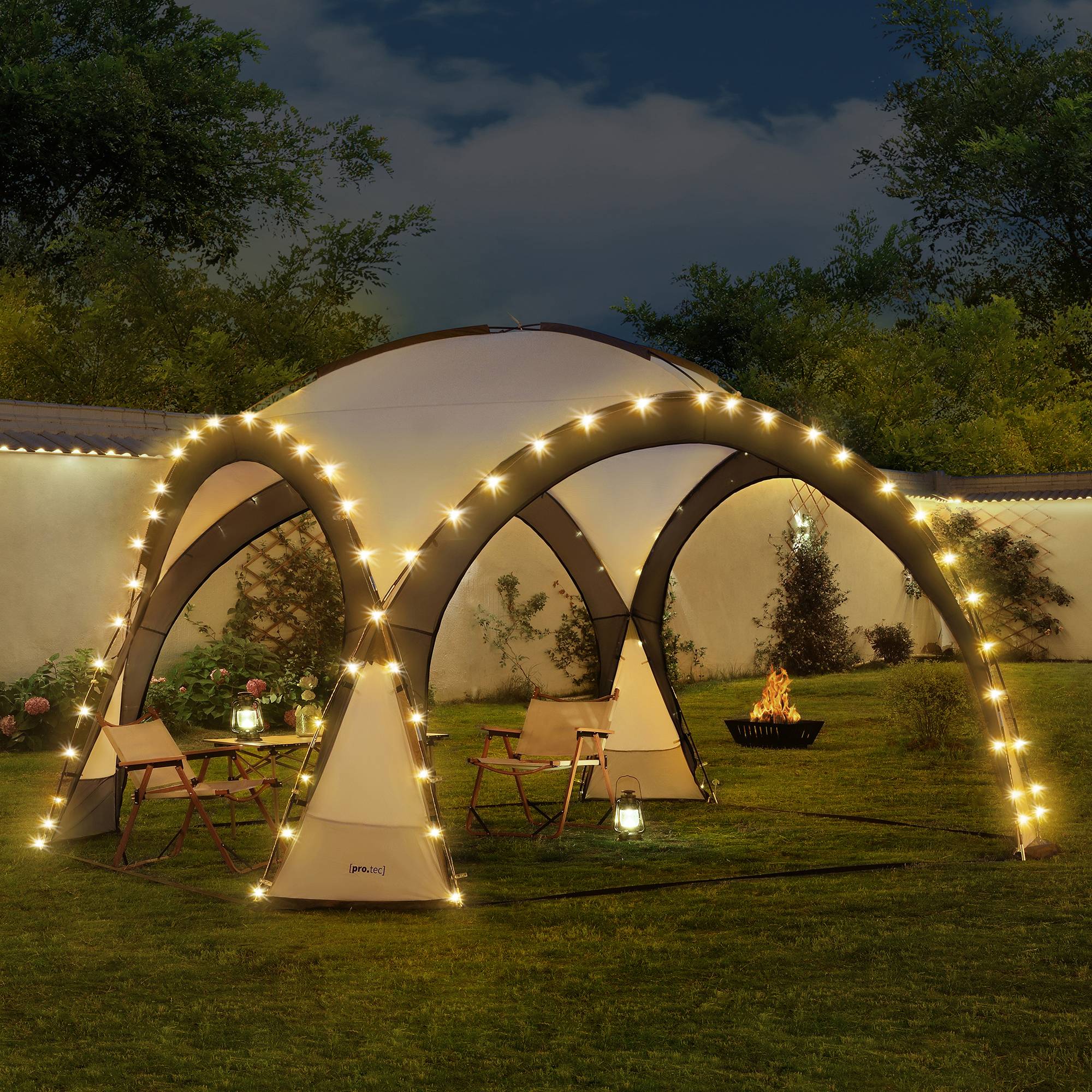 Pro.Tec - Tonnelle de camping Grästorp avec guirlande à 96 LED 345 x 345 x 247 cm gris foncé [pro.tec] - Imagen 2