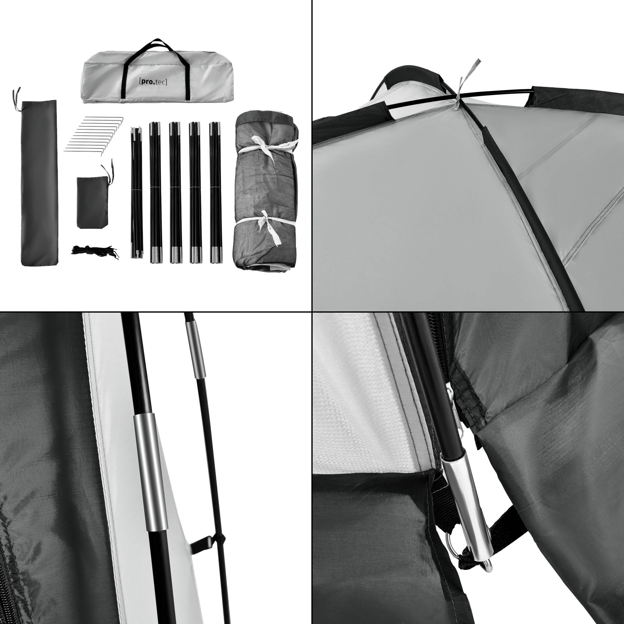 Pro.Tec - Tonnelle de camping Grästorp avec guirlande à 96 LED 345 x 345 x 247 cm gris foncé [pro.tec] - Imagen 6