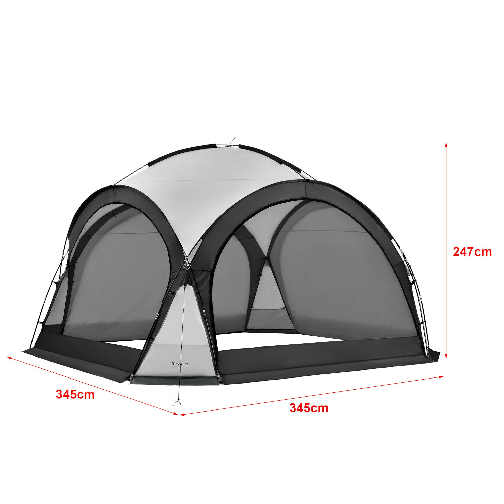 Pro.Tec - Tonnelle de camping Grästorp avec guirlande à 96 LED 345 x 345 x 247 cm gris foncé [pro.tec] - Imagen 4