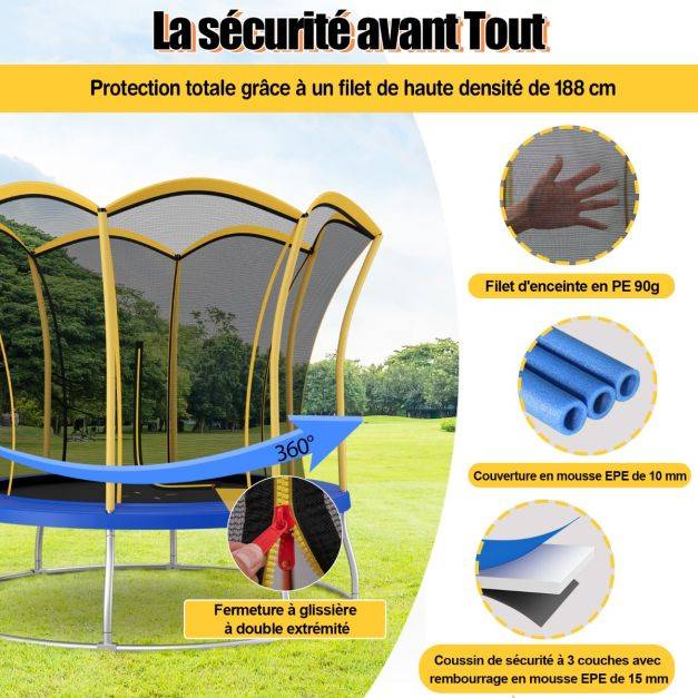 Helloshop26 - Trampoline pour enfants diamètre 305 cm en forme de fleur avec filet de protection coussin de sécurité et cadre en métal galvanisé - Imagen 2