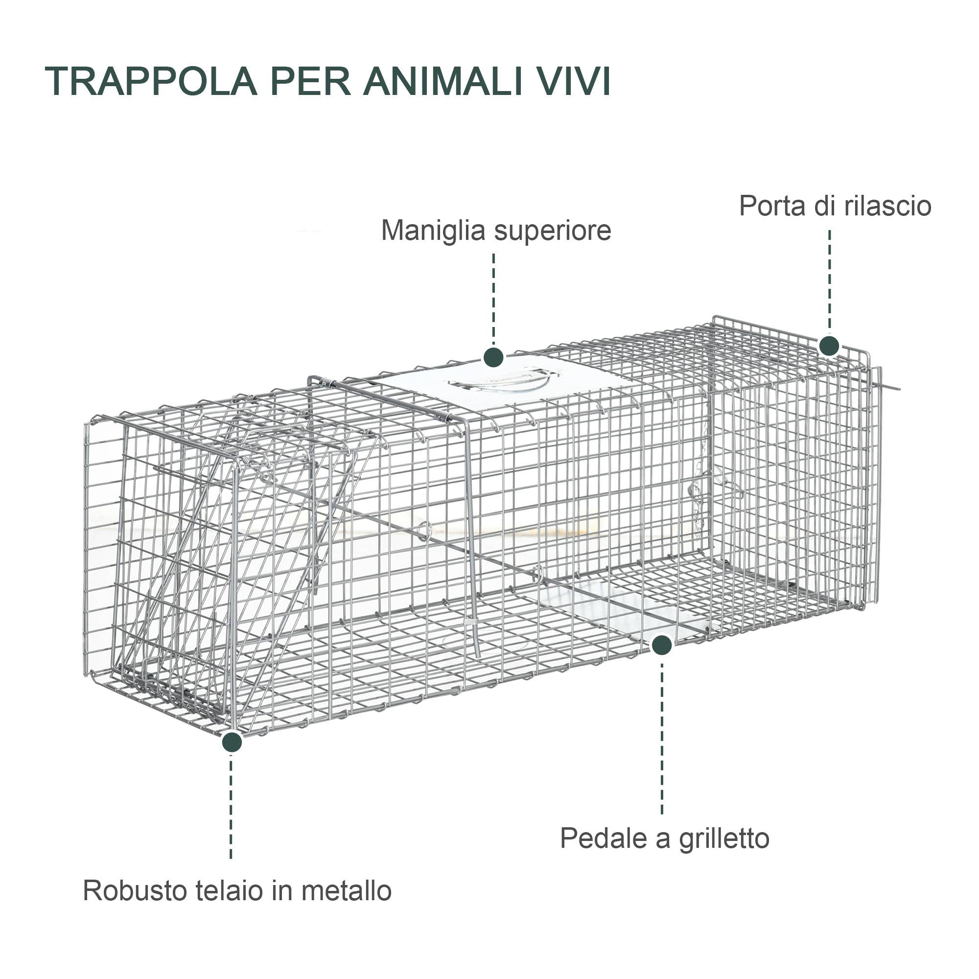Cage piège pour rats, souris et ragondins pliable en acier, 93x31x34,5 cm, argentée - Image 8