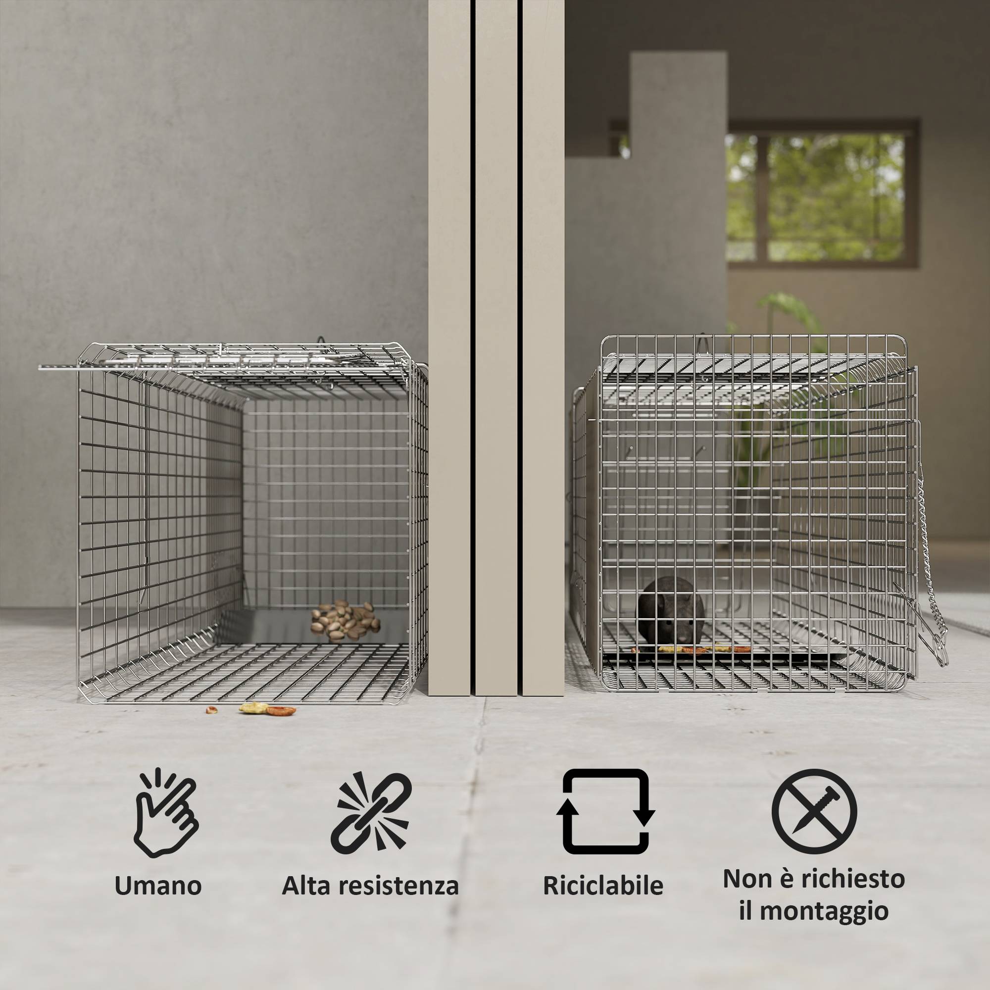 Cage piège pour rats, souris et ragondins pliable en acier, 93x31x34,5 cm, argentée - Image 6