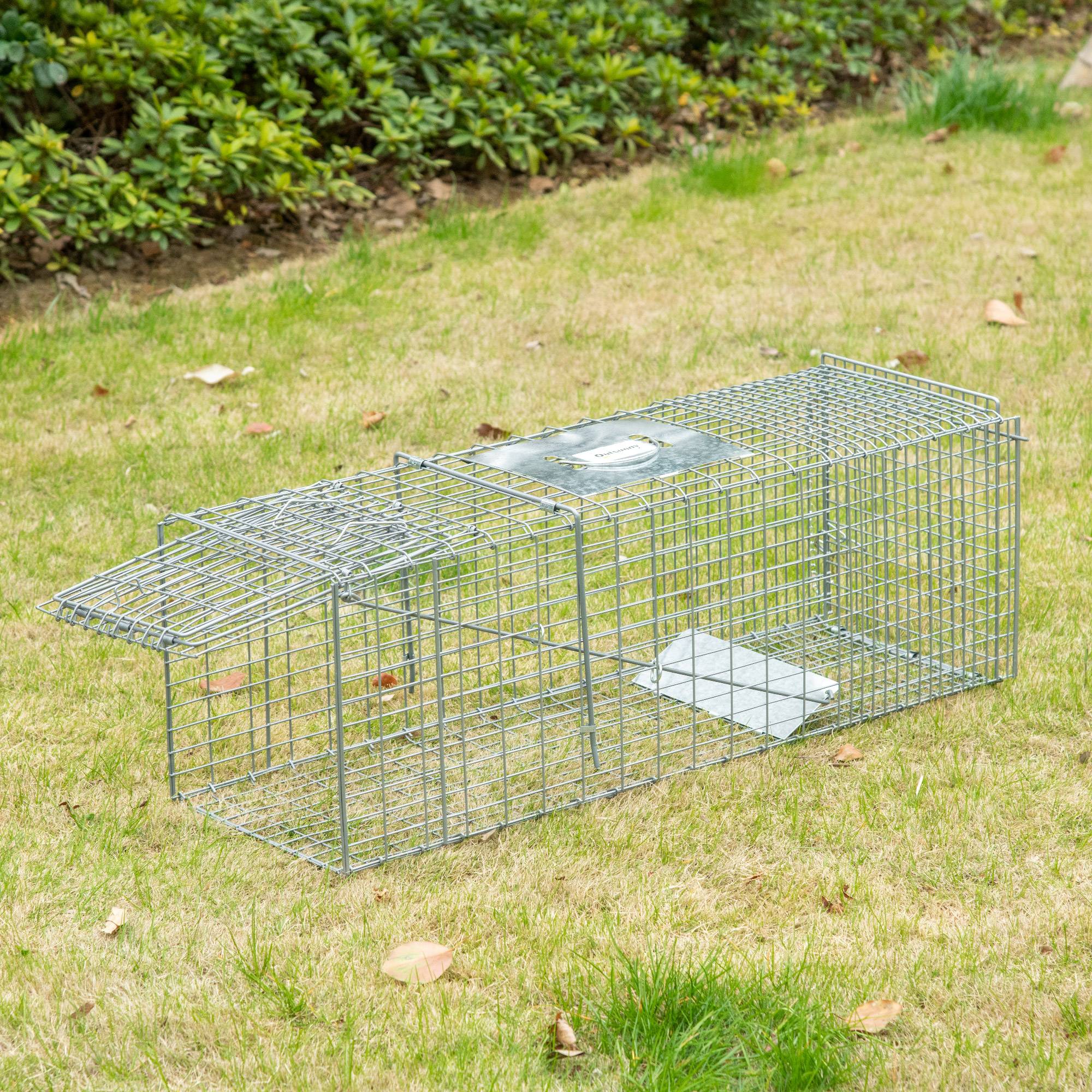Cage piège pour rats, souris et ragondins pliable en acier, 93x31x34,5 cm, argentée - Image 3