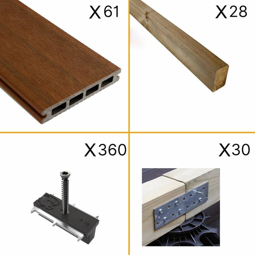 Kit Terrasse Composite NAVIA 20m² - Teck - 61 lames de terrasse (220 x 14.5 x 2.2 cm) - Fixation par Clips - Terrasse - Imagen 2