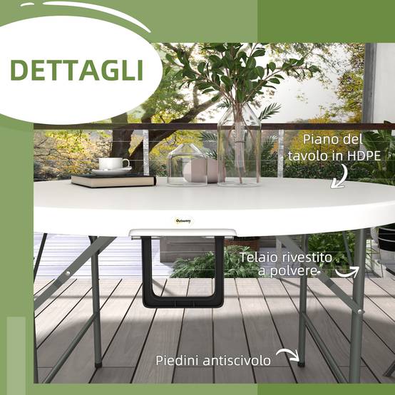 Table de jardin ronde pliante Acier HDPE Pique-nique Camping Valise 122cm Blanc - ComfortXL Outdoor Living - Image 8