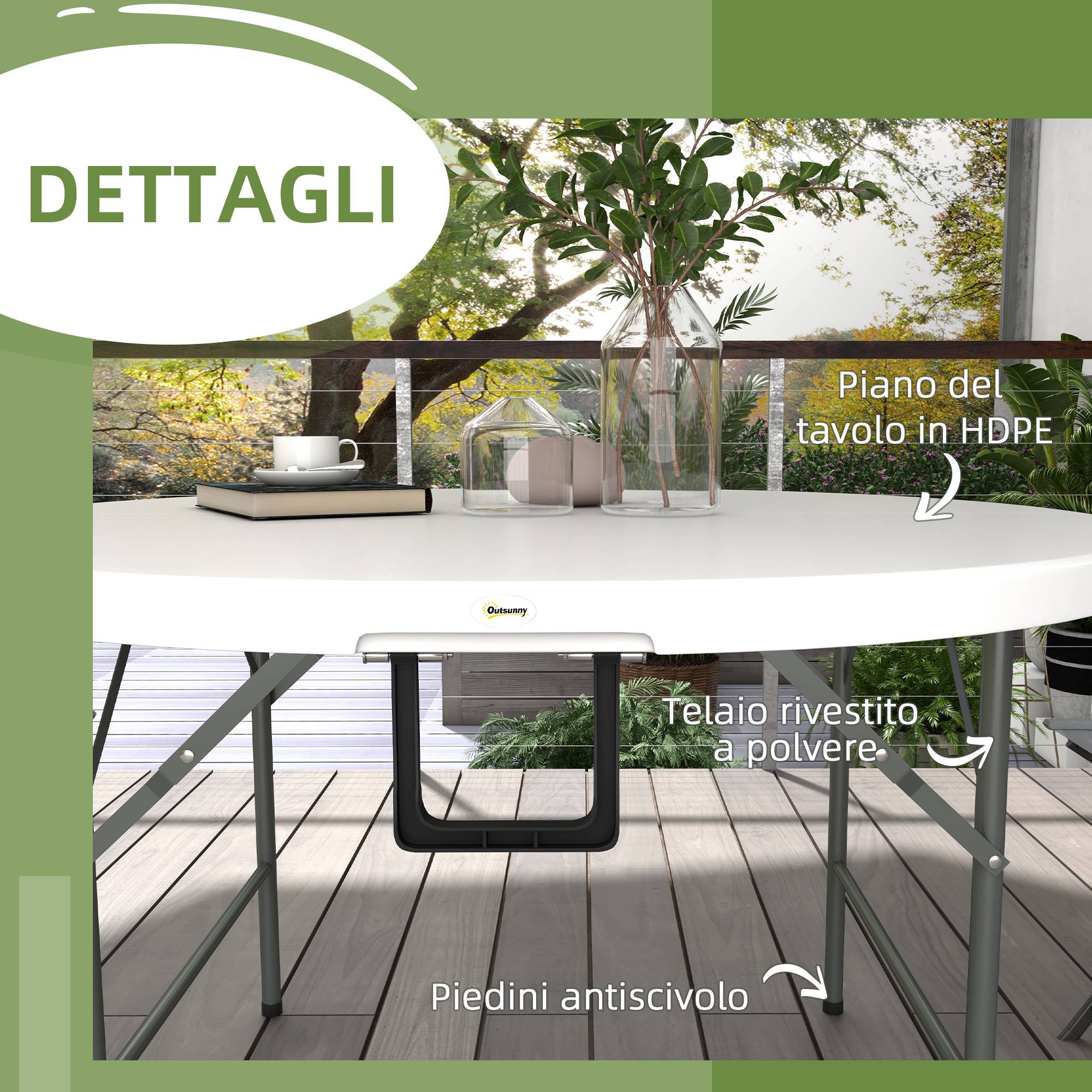 Table de jardin ronde pliante Acier HDPE Pique-nique Camping Valise 122cm Blanc - ComfortXL Outdoor Living - Image 8