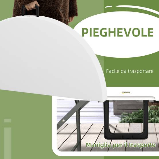 Table de jardin ronde pliante Acier HDPE Pique-nique Camping Valise 122cm Blanc - ComfortXL Outdoor Living - Image 6