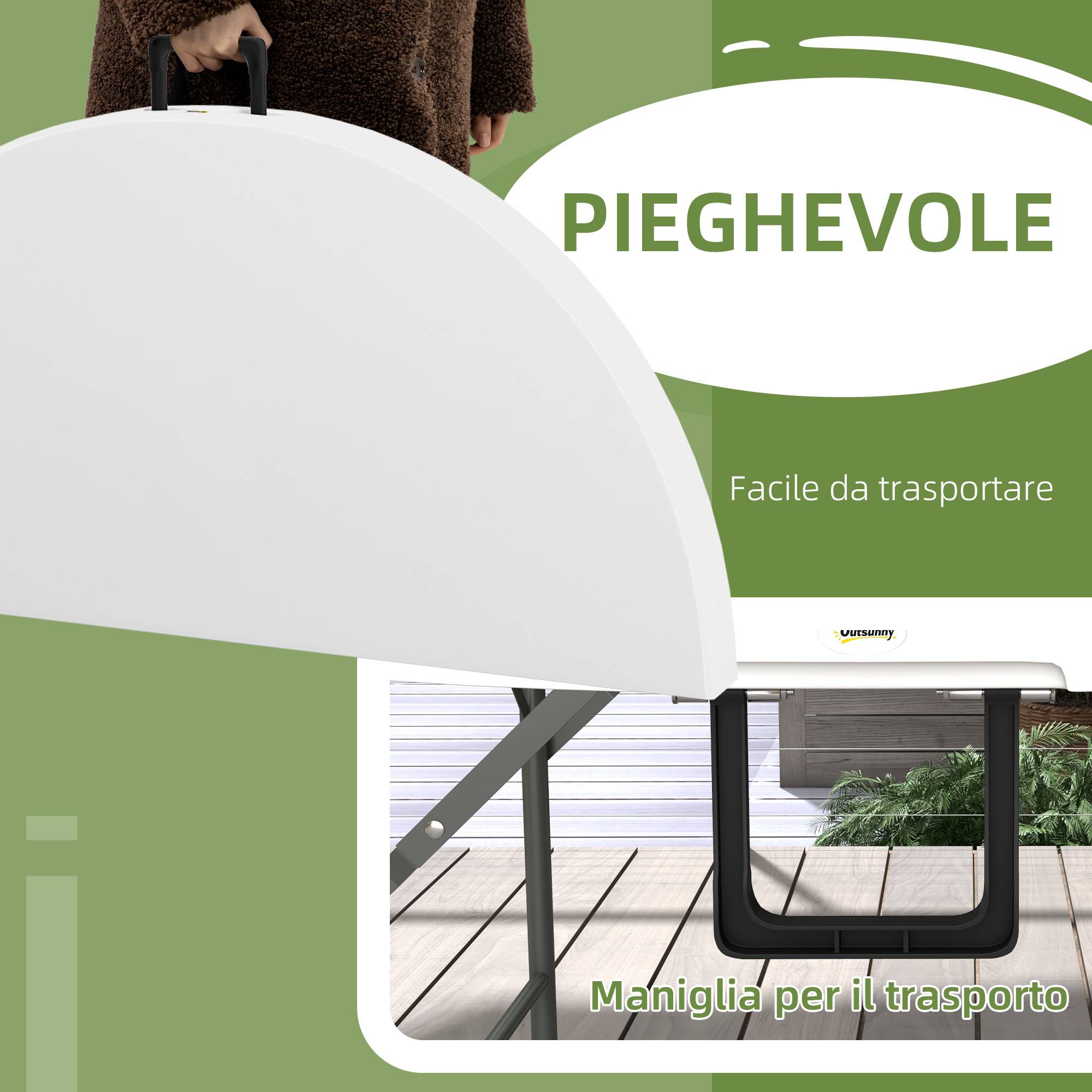 Table de jardin ronde pliante Acier HDPE Pique-nique Camping Valise 122cm Blanc - ComfortXL Outdoor Living - Image 6