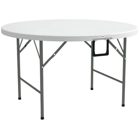 Table de jardin ronde pliante Acier HDPE Pique-nique Camping Valise 122cm Blanc - ComfortXL Outdoor Living - Image 1