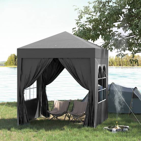Tonnelle pliante acier noir 200 x 200 x 240 cm - PANGIVO - Image 4