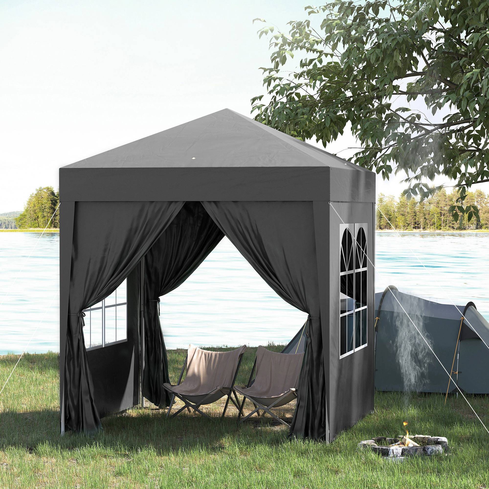Tonnelle pliante acier noir 200 x 200 x 240 cm - PANGIVO - Image 4