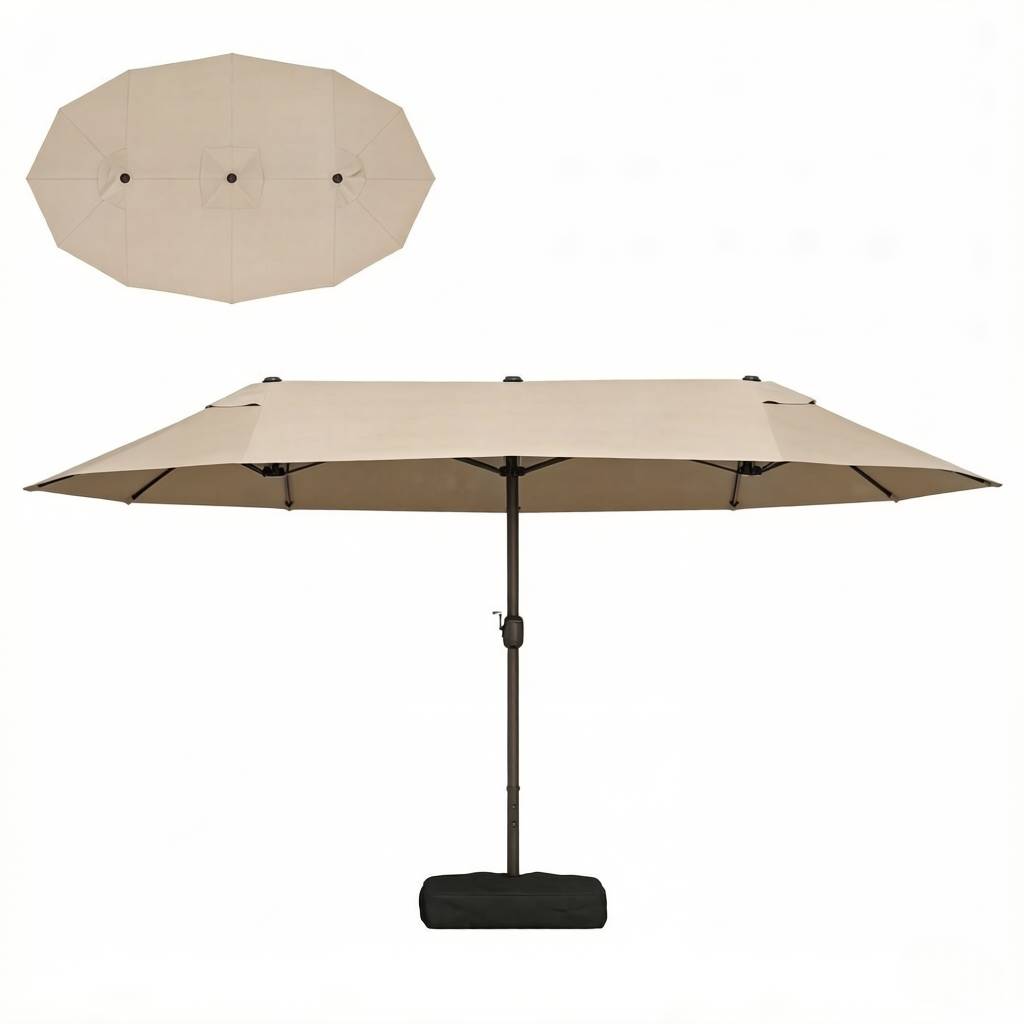 Parasol Double Rectangulaire Acier Jardin Terrasse avec Manivelle et Base 455x265cm Kaki - ComfortXL Outdoor Living - Image 3