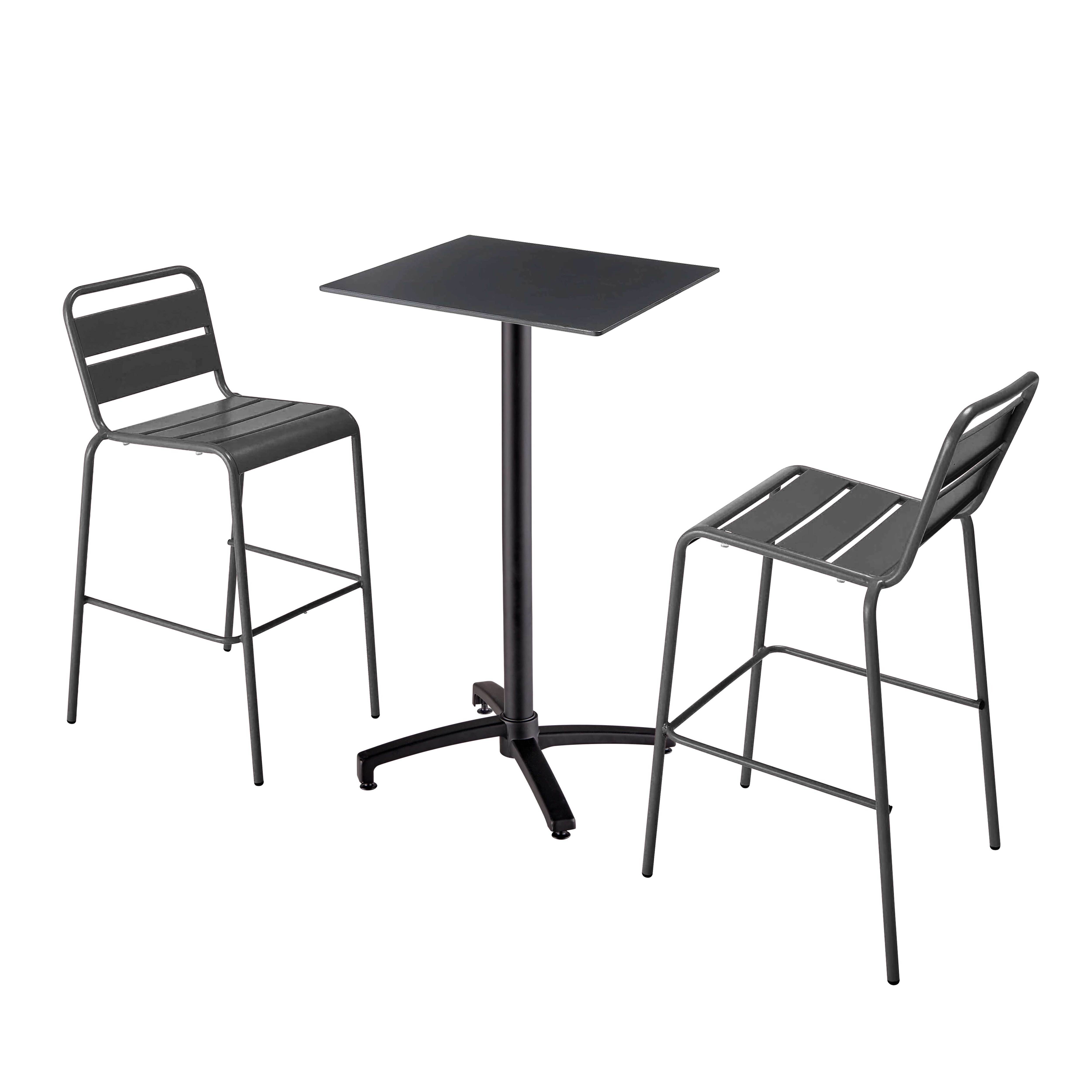 Oviala - Ensemble table haute stratifié noir et 2 chaises hautes gris - Oviala - Image 1