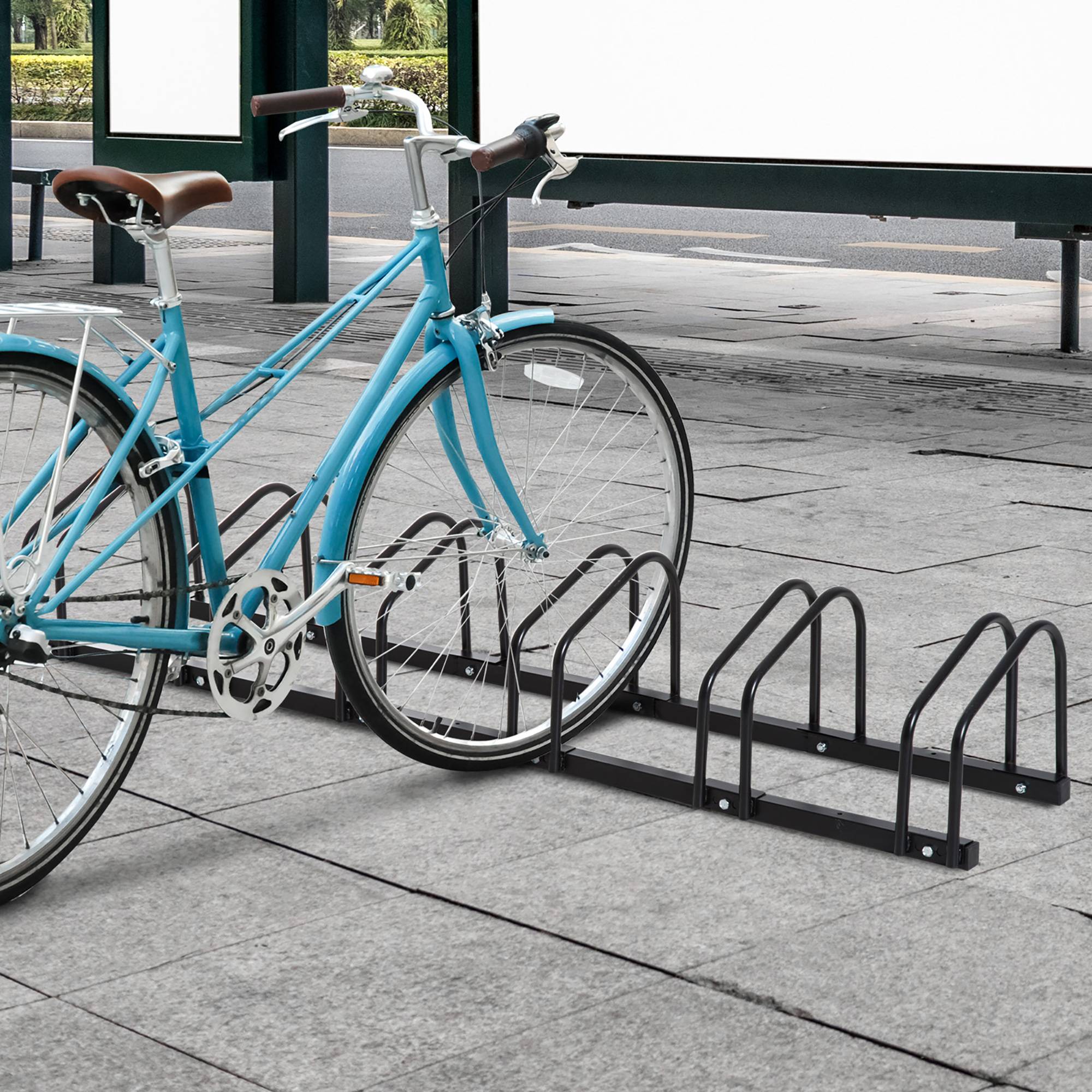 Porte-vélos pour 6 vélos, résistant aux intempéries, fixation murale ou au sol, acier 179 x 33 x 27 cm - Image 4
