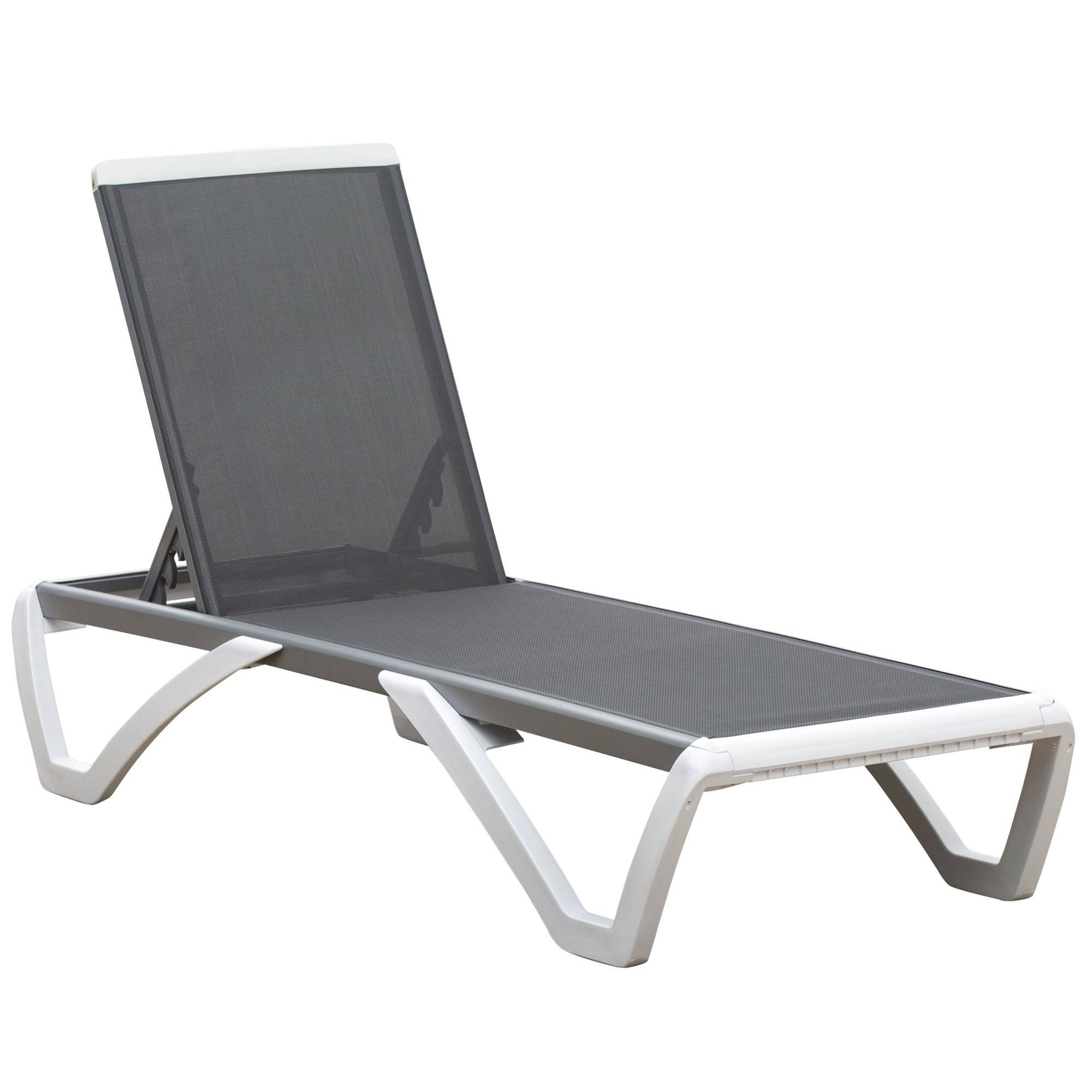 Lit de bronzage dossier inclinable avec roues arrière, 195x67,5x33 cm, gris et blanc - Image 2