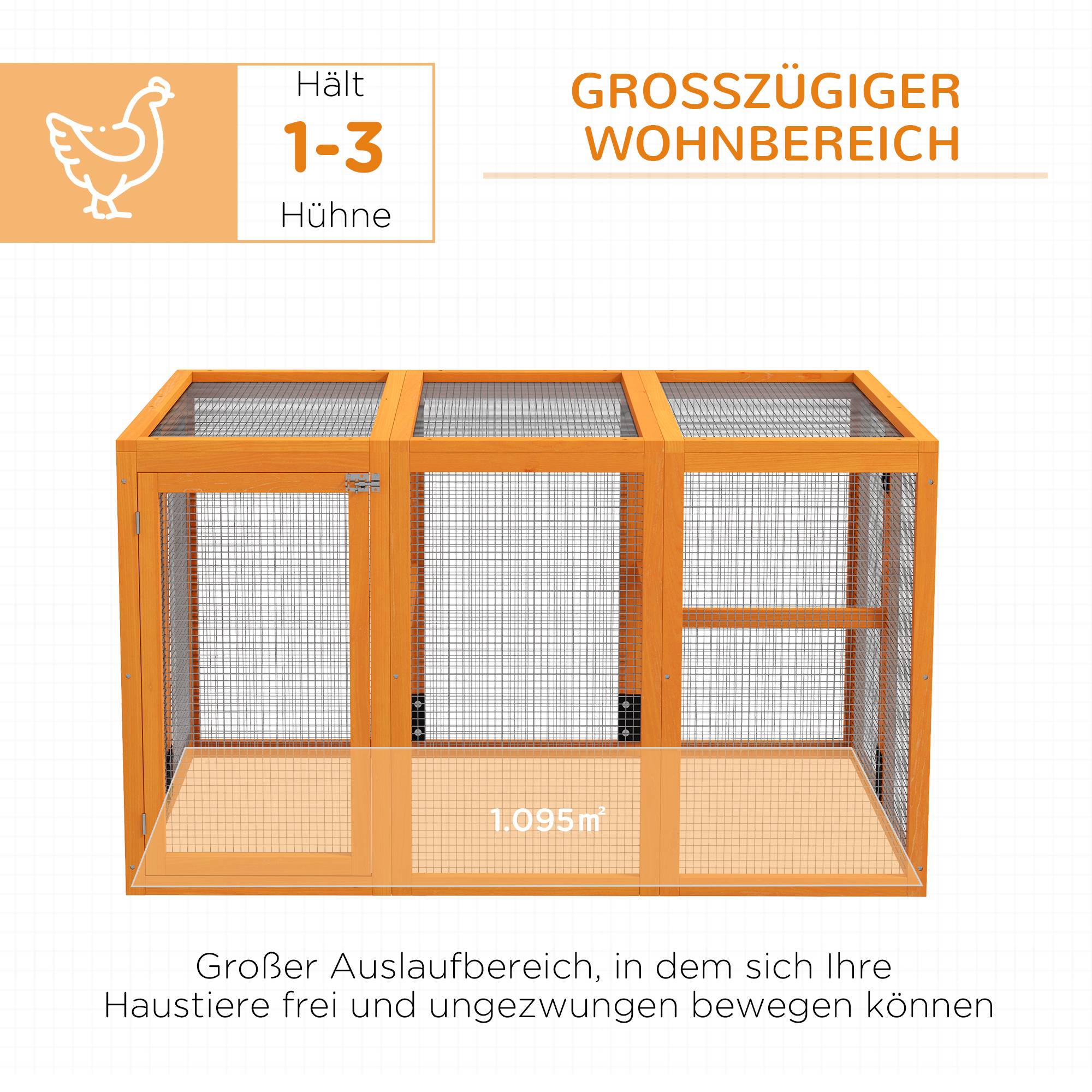 Poulailler 1-3 poules, cadre bois, fil acier, extensible, perchoirs, orange - Image 6