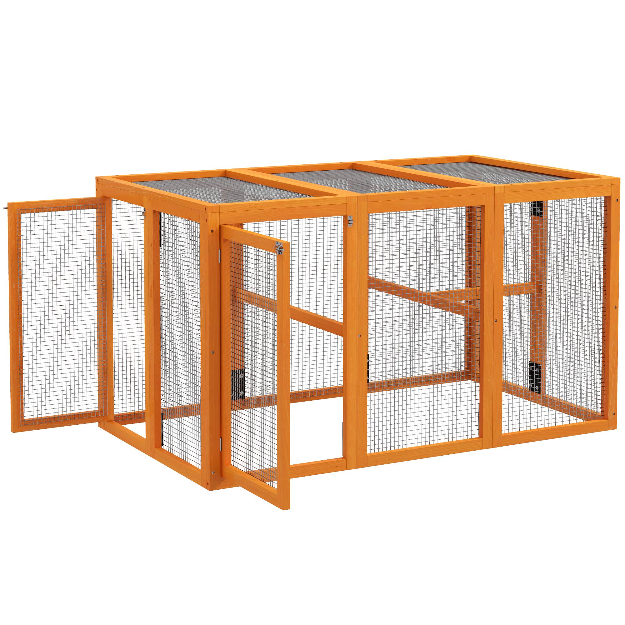 Poulailler 1-3 poules, cadre bois, fil acier, extensible, perchoirs, orange - Image 2