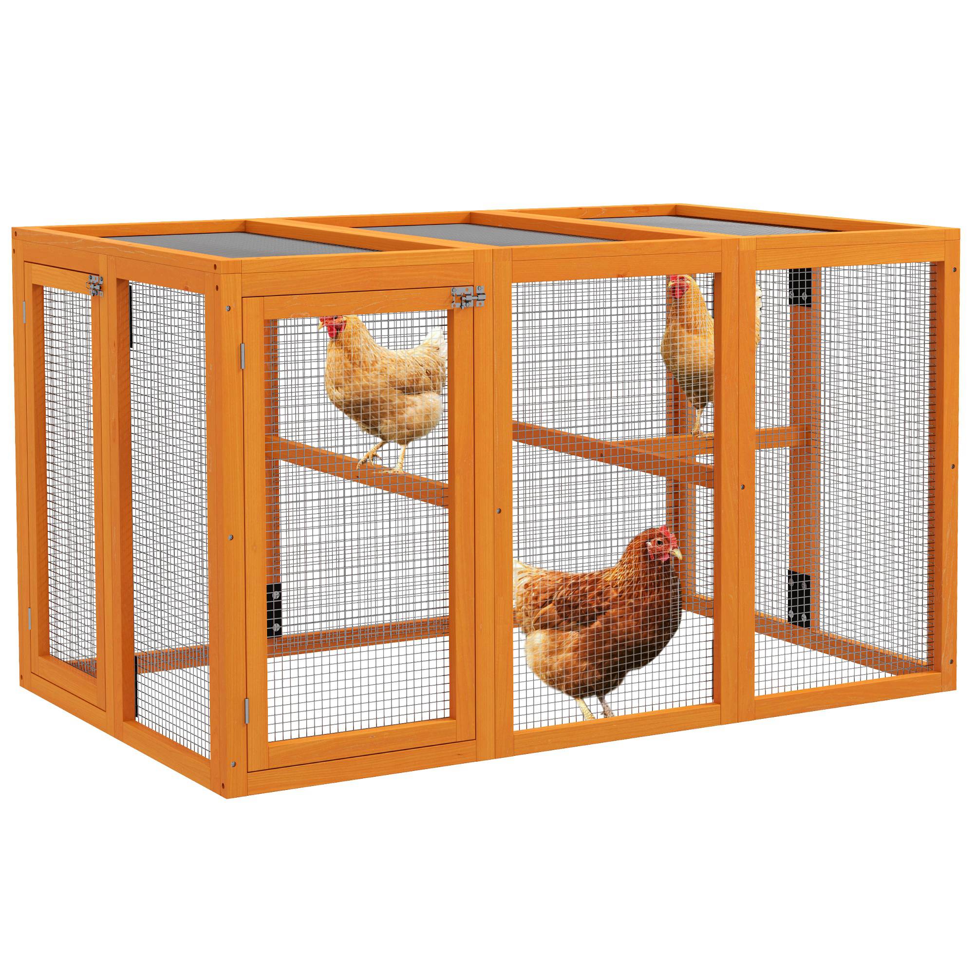Poulailler 1-3 poules, cadre bois, fil acier, extensible, perchoirs, orange - Image 1