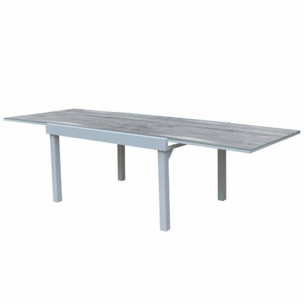 Wilsa Garden - Ensemble MODULO 6/10p en aluminium blanc et verre décors bois avec 10 fauteuils en textilène - Imagen 4