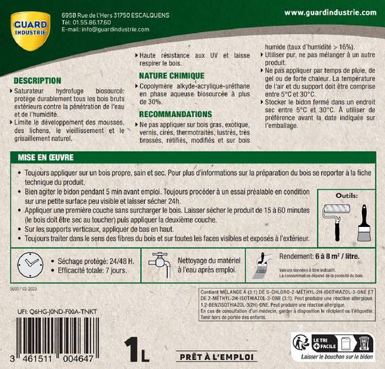 Lasure Ebène Imperméabilisante Bois Brut WoodGuard Color Saturateur Protecteur Eau Gel Formule Végétale 1L 8m2 - Image 6