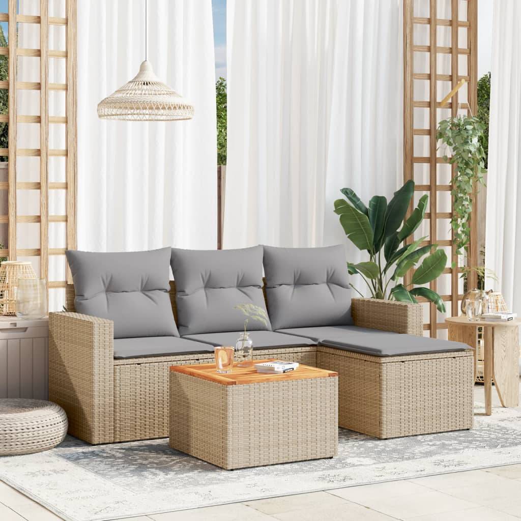 Petit salon de jardin 4 places résine tressée Beige avec pouf et rangement pour balcon – ComfortXL Outdoor Living - Image 1