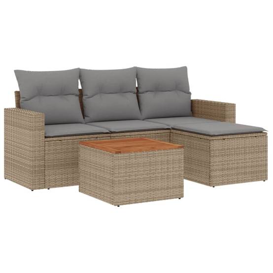 Petit salon de jardin 4 places résine tressée Beige avec pouf et rangement pour balcon – ComfortXL Outdoor Living - Image 2