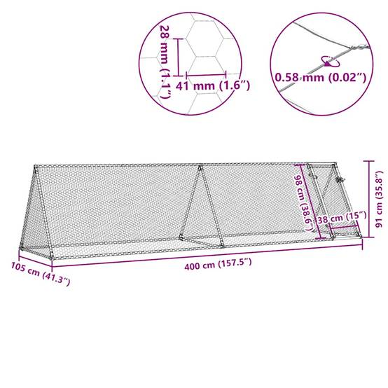 Vidaxl - Cage pour poules argenté 400x105x91 cm acier galvanisé vidaXL 172558 - Image 3