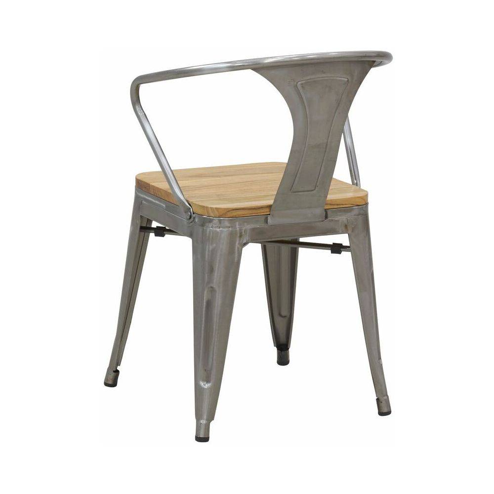 Aubry Gaspard - Chaise industrielle en métal et bois d'orme (Lot de 4) Acier brossé gris - Imagen 3