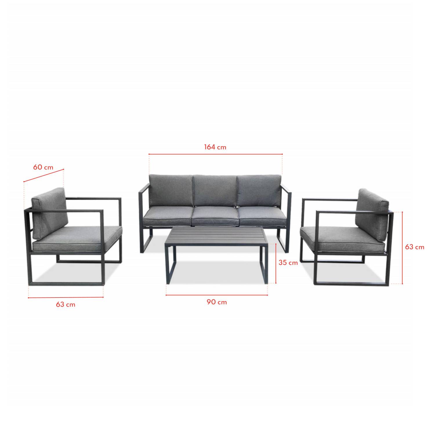 Autre - Salon de jardin design aluminium 5 Places Gris - HONFLEUR - Imagen 7