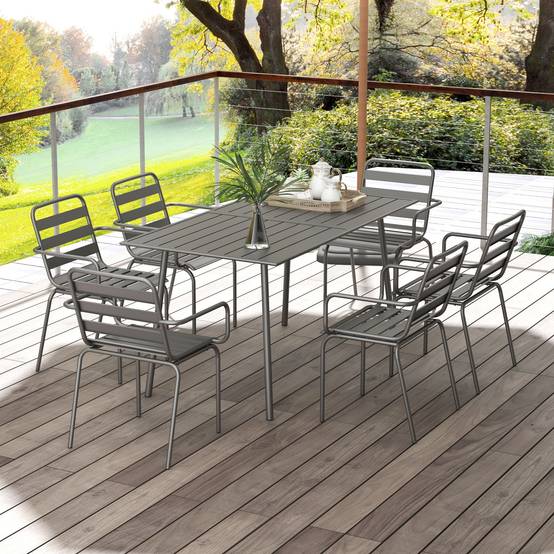 Salon de jardin acier gris foncé 150 x 80 x 74 cm - PANGIVO - Image 4