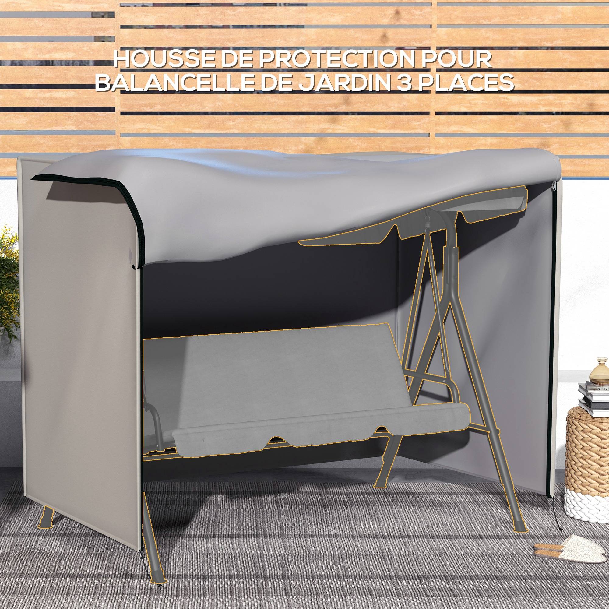 Outsunny - Housse protection balancelle jardin 3 places 2,05x1,24x1,64m bâche étanche polyester haute densité gris - Outsunny - Image 4